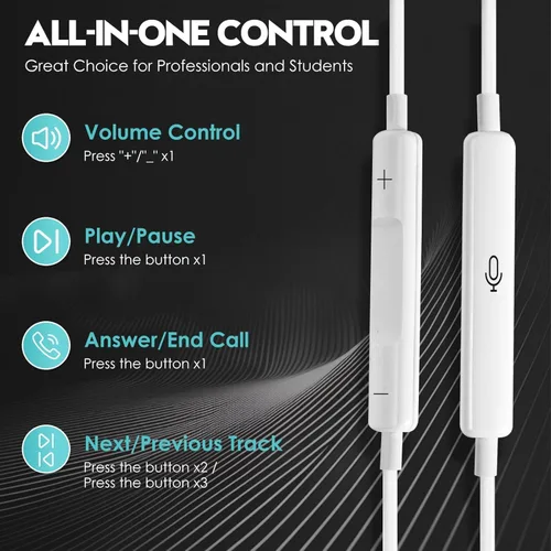 Vista 3 de Paquete de 2 auriculares para iPhone con micrófono y control de volumen, auriculares para música y llamadas telefónicas, compatibles con iPhone