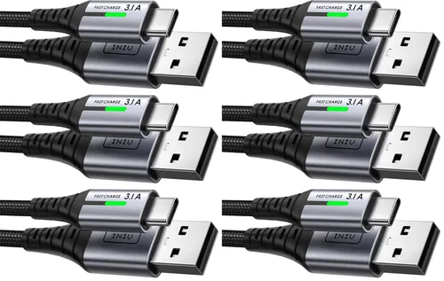 Vista 12 de INIU Cable USB a C de carga rápida, [5 paquetes, 1.6 pies + 3.3 pies x 2 + 6.6 pies x 2] 3.1 A cables tipo C, cables de carga de teléfono USB-C