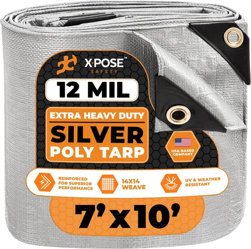 Vista 218 de Xpose Safety Lona protectora de polietileno plateado resistente de 5 x 7 pies - Funda protectora multiusos - Duradera, resistente al agua