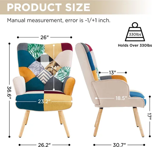 Vista 2 de Silla de Acento, Silla de Sala de Estar, Sillón Moderno de Respaldo Alto, Sillas de Lectura de Patchwork Colorido para Dormitorio, Silla de Descanso
