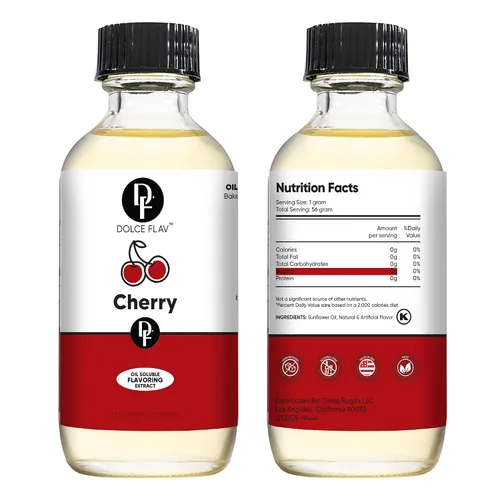 Vista 8 de Dolce Flav Extracto de cereza – 2 onzas soluble en aceite, Kosher, sin azúcar, sabor afrutado concentrado para dulces, chocolates y postres, incluye