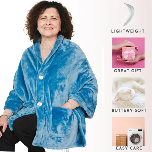 Vista 5 de EzrAllora Fleece Poncho Blanket - Drape&Go No Sleeves- Lightweight Wrap Shawl - Wearable Blanket - Easy On Easy Off