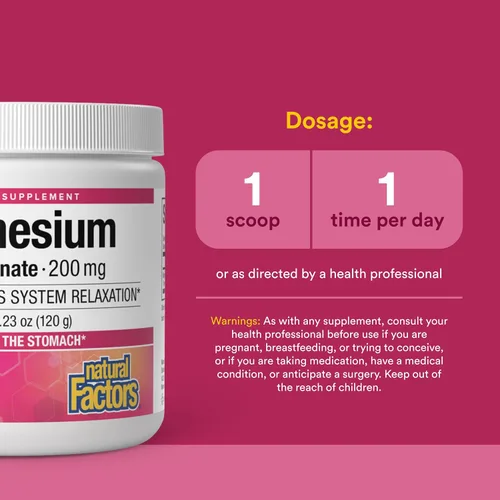 Vista 3 de Natural Factors Polvo de bisglicinato de magnesio – Suplemento de apoyo a la salud de todo el cuerpo – Suplemento de magnesio natural que apoya