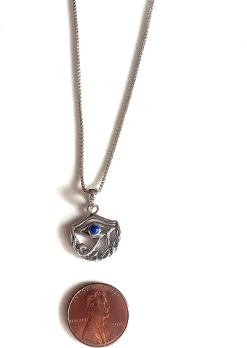 Vista 6 de Colgante de plata de ley con ojo de luna celta de Horus con lapislázuli sintético en collar de 18 pulgadas, Metal, Lapislázuli