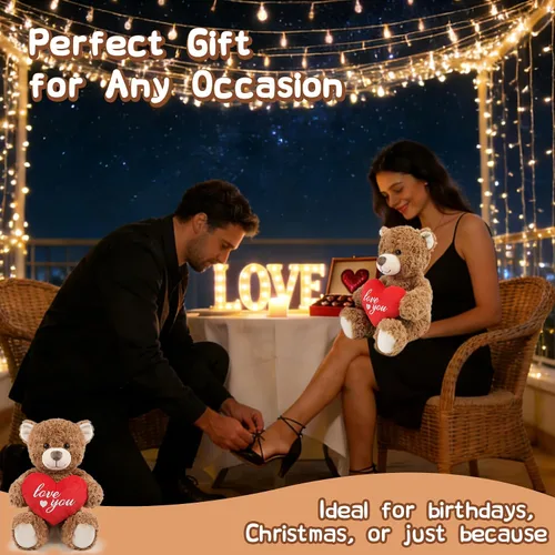 Vista 6 de Oso de peluche para el día de San Valentín – Oso marrón de 8.6 pulgadas, animal de peluche suave, regalo ideal para su novia, mamá, niñas, bonito