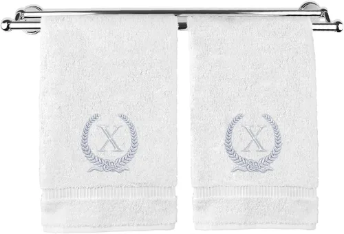 Vista 177 de Toalla de mano con monograma, regalo personalizado, 16 x 30 pulgadas, letra blanca bordada con diseño de corona en toalla negra, extra absorbente
