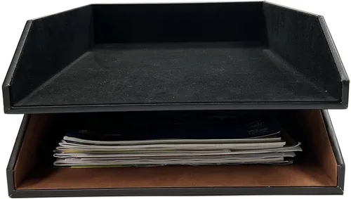 Vista 7 de UnionBasic Bandeja apilable de papel para documentos, bandeja organizadora de archivos de escritorio de piel sintética, color marrón