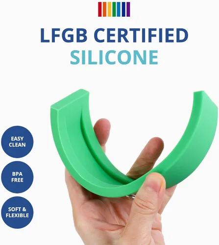 Vista 3 de BLUE GINKGO - Rompecabezas de silicona de arco iris, bloques de construcción de juguetes apilables para bebés, anidación Montessori de extremo