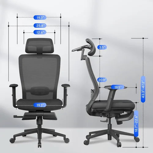 Vista 3 de FLEXISPOT OC3 Cloud - Silla de oficina ergonómica con reposapiés, silla de computadora con respaldo de malla, sillas de escritorio de oficina