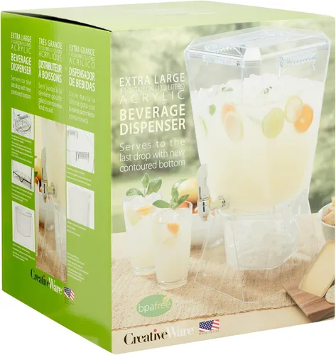 Vista 5 de CreativeWare Crown - Dispensador de bebidas con base y clip para nombre, 3.5 galones, transparente