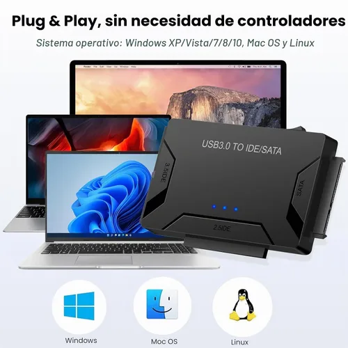 Vista 6 de Adaptador USB 3.0 a IDE SATA lector de disco duro para disco duro HDD/SSD de 2.5/3.5, cable de convección externa de ultra recuperación incluye