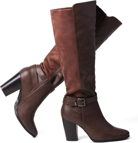Vista 10 de katliu Botas de tacón alto de rodilla con cremallera para mujer Botas de tacón grueso alto con cremallera Negro