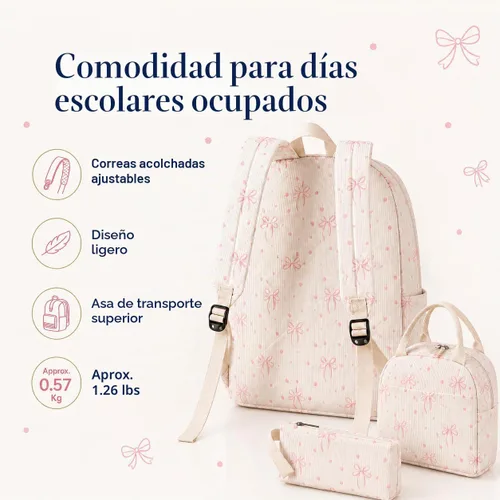 Vista 3 de Bluboon - Mochila escolar para niñas y mujeres para uso diario y de estilo informal, para portátil de 15 pulgadas, con bolsa para almuerzo y bolsa