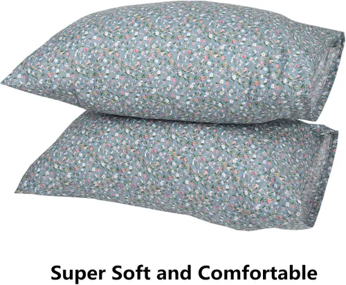 Vista 4 de Juego de 2 fundas de almohada verdes tamaño Queen, 100% algodón, tamaño estándar, estampado floral, ultra suaves, con cierre de sobre
