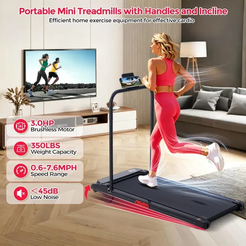 Vista 4 de Caminadora portátil con inclinación y barra de mango para el hogar