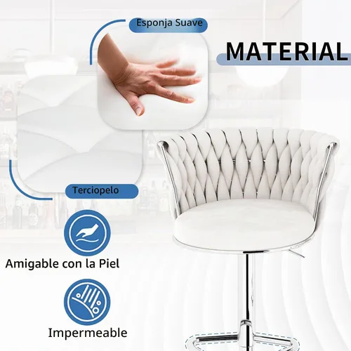 Vista 6 de Lamerge Juego de 2 taburetes de bar de terciopelo, sillas de bar giratorias modernas con altura ajustable, sillas tapizadas para isla de cocina Beige