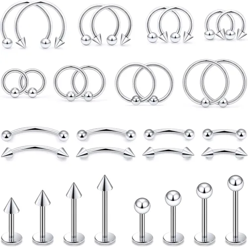 Vista 10 de 16G 20G Anillos de labio de herradura, septum, nariz, anillos de tragus de acero quirúrgico, hélice, caracola, torre, daith, snug, cartílago