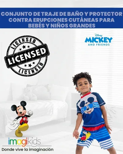 Vista 3 de Disney Conjunto de 2 piezas de traje de baño y traje de baño para bebés y niños Azul