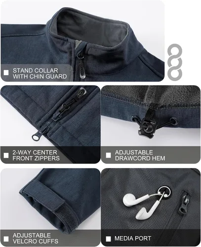 Vista 4 de 33,000ft Chaqueta ligera Softshell para hombre, con forro polar, rompevientos, impermeable, suave, para senderismo al aire libre