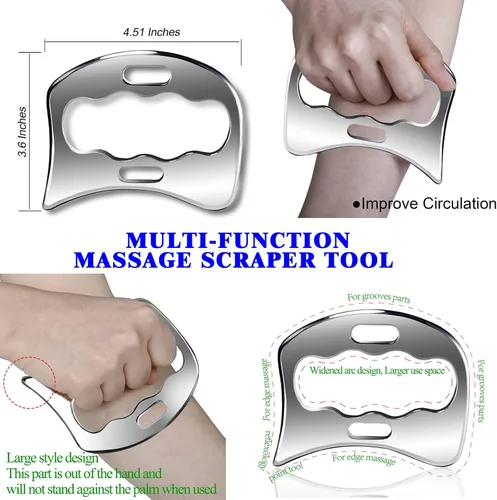 Vista 5 de BYYDDIY Juego de herramientas de raspador muscular de acero inoxidable 3 en 1, herramientas de masaje raspador para terapia física, Derma Edge