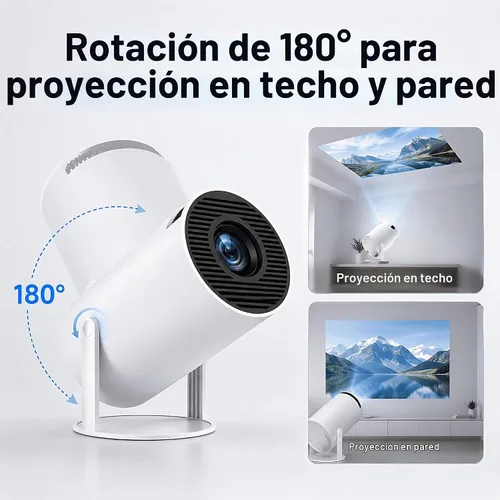 Vista 3 de Mini proyector HY300 Pro, proyector portátil Android 13 con WiFi y Bluetooth, compatible con video 4K, Keystone automático, rotación de 180°