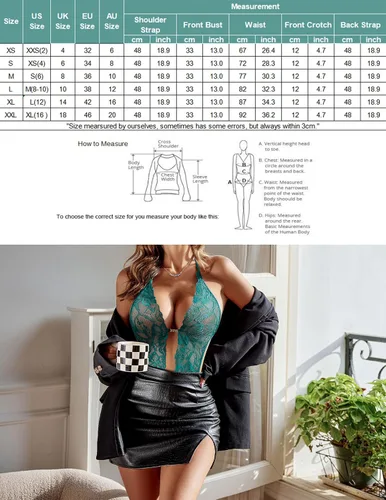 Vista 6 de Avidlove - Body de lencería de una pieza para mujer, diseño de encaje sexy con escote en V profundo, baby doll, tallas XS a XXXL
