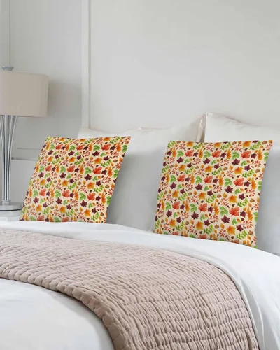 Vista 3 de Juego de 2 fundas de almohada decorativas de algodón de 18 x 18 pulgadas, con hojas de acuarela para sofá, cama, dormitorio, sala de estar