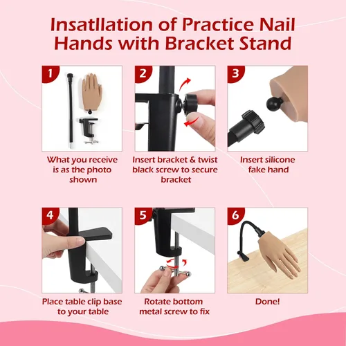Vista 6 de LIONVISON Mano de práctica para uñas acrílicas: mano de maniquí falsa realista Fake Training Hand with Adjustable Clamp & 240 Coffin Tips - False