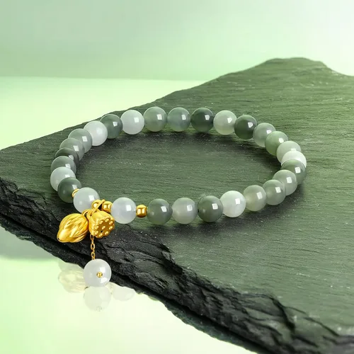 Vista 3 de 24K Gold Stretch Bracelets Real Gold Jadeite Jade Beaded Bracelet Real Gold Ring Clasp Stretch Bracelet Jewelry for Women Mom Daughter Y1910809