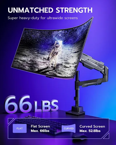 Vista 2 de ARES WING Brazo de monitor ultraancho para pantalla de 24 a 57 pulgadas Negro