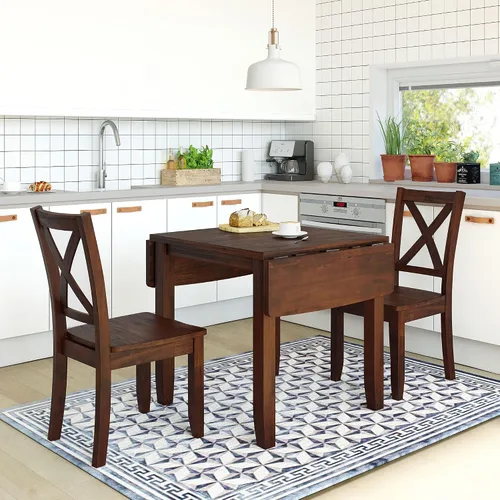 Vista 2 de Harper & Bright Designs - Juego de mesa de comedor, juego de comedor de madera de 3 piezas con mesa de hojas caídas y 2 sillas de comedor