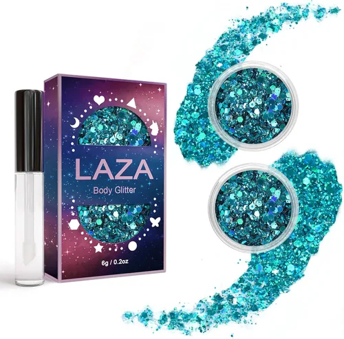 Vista 14 de Laza Purpurina corporal, 2 tarros de lentejuelas gruesas holográficas con pegamento de purpurina, perfecto para mujeres, sombra de ojos, maquillaje