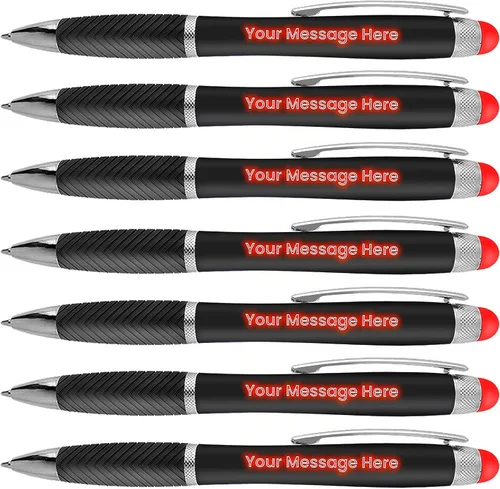 Vista 6 de Bolígrafos personalizados, paquete de 100 unidades, grabado láser sin granel, bolígrafo de 3 pulgadas, lápiz óptico y área personalizada con luz