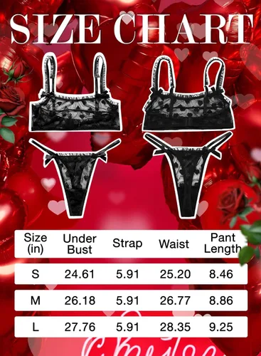 Vista 7 de EVELUST Conjunto de lencería con estampado de corazón para mujer, ropa interior transparente de malla de San Valentín, con volantes, bonito brasier