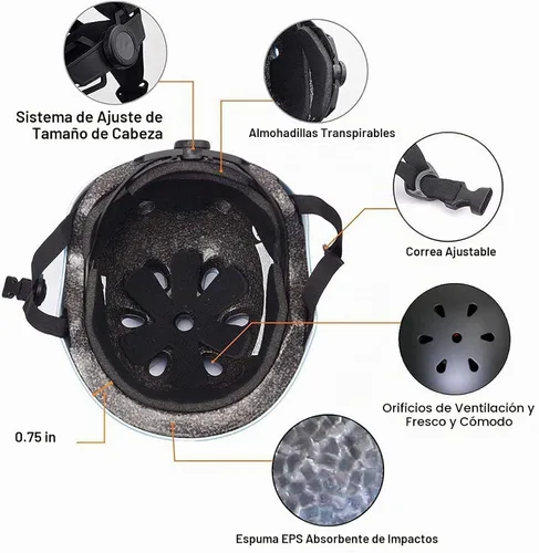 Vista 5 de Conjunto de casco de bicicleta para niños, casco ajustable para niños pequeños de 2 a 8 años con rodilleras, coderas y muñequeras Casco