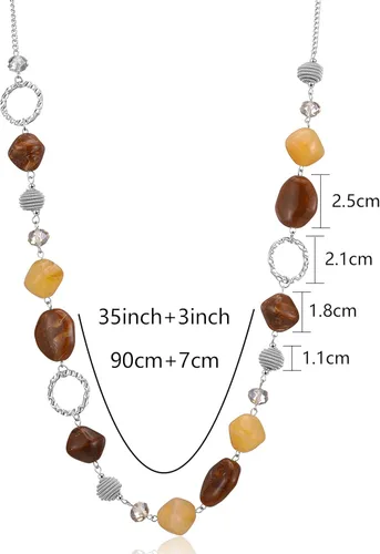 Vista 5 de BULINLIN Collar largo de cuentas para mujer, collar de cadena de suéter plateado con cuentas de resina de cristal, joyería de moda para niñas