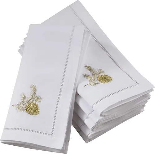Vista 39 de Juego de 6 servilletas bordadas de magnolia hechas a mano con borde cosido