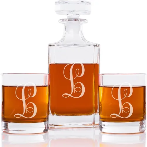 Vista 15 de Abby Smith Juego de decantador de whisky con inicial de estilo lujoso y vasos de rocas, letra A