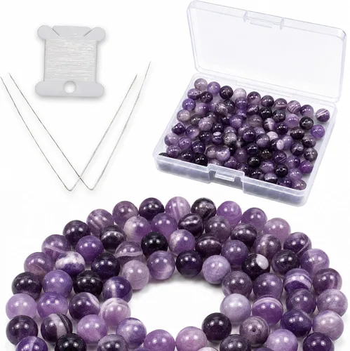 Vista 16 de Cherry Tree Collection 100 cuentas redondas de 6 mm de turquesa africana para hacer joyas Incluye caja de almacenamiento, cordón elástico
