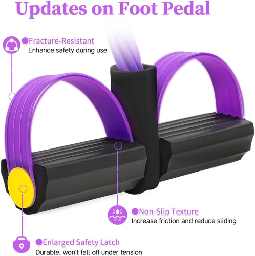 Vista 4 de Pedal Resistance Band with Handle, Upgraded 6-Tube Exercise Bands Negro y Púrpura