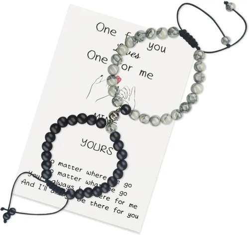 Vista 71 de 2 pulseras magnéticas para parejas, piedra natural negra mate, cristal para votos de amor eterno, juego de pulseras de cuentas de piedra de energía