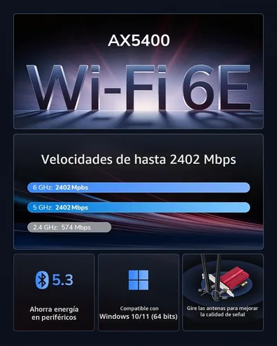 Vista 3 de Cudy Wi-Fi 6E Bluetooth 5.3 PCIe Adaptador AX5400 con OFDMA, WE3000S