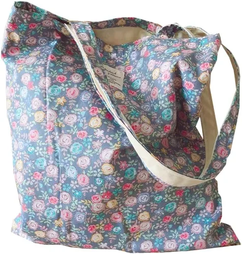 Vista 21 de Floral Canvas Tote Bag Double-Sided Printed Cloth Cotton Tote Floral Shoulder Bags for Beach Travel Shopping Grocery