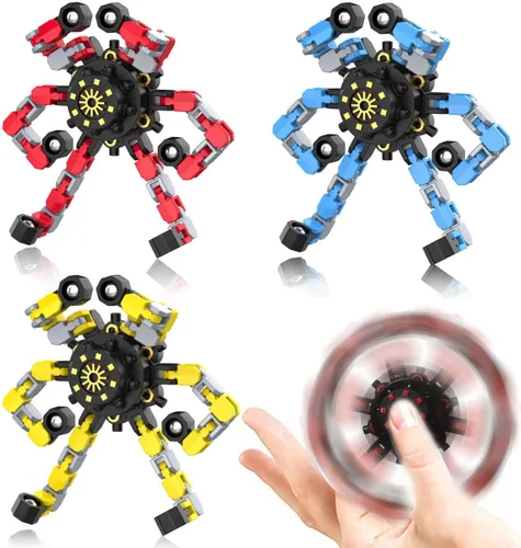Vista 7 de Fidget Spinners Transformables, 8 Piezas de Juguetes Sensoriales Divertidos para Adultos, Cadena Deformable DIY Robot Spinner, Juguete Giroscopio