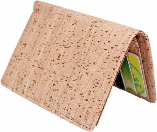 Vista 5 de boshiho Cartera de bloqueo RFID ecológica con corcho biplegable para tarjetas con monedero con cremallera y ventana de identificación (corcho) (01)