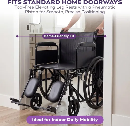 Vista 5 de Silla de ruedas bariátrica de servicio pesado para adultos - Negro - Brazos de escritorio removibles y reposapiernas elevados - Altura estándar