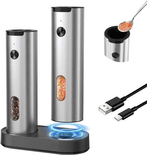 Vista 13 de CIRCLE JOY Juego de molinillo eléctrico recargable de sal y pimienta con recarga superior Molinillo de pimienta automático con base de carga, grosor