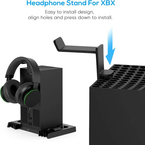 Vista 6 de Soporte de refrigeración para Xbox Series X con 2 fundas de filtro de polvo y tapones de goma para el pulgar y empuñaduras de palanca de mando