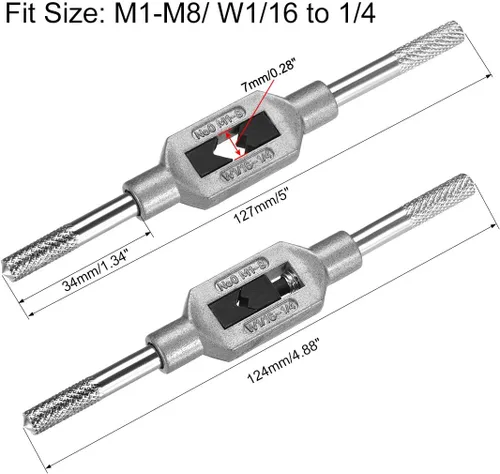 Vista 2 de uxcell Mango de llave de grifo ajustable, para grifos métricos M1-M8 W1/16-1/4, soporte de rosca, herramienta de roscado manual para reparación
