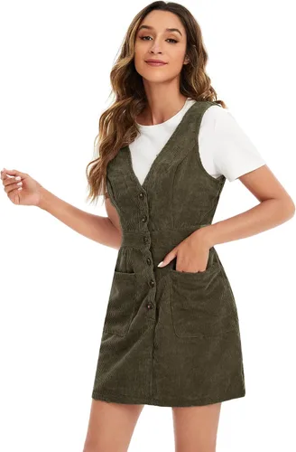 Vista 4 de Floerns Mini vestido de pana sin mangas con cuello en V para mujer